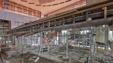 Old concrete stage being demolished in the Concert Hall.