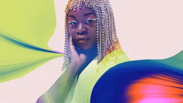 A woman with golden metallic hair.